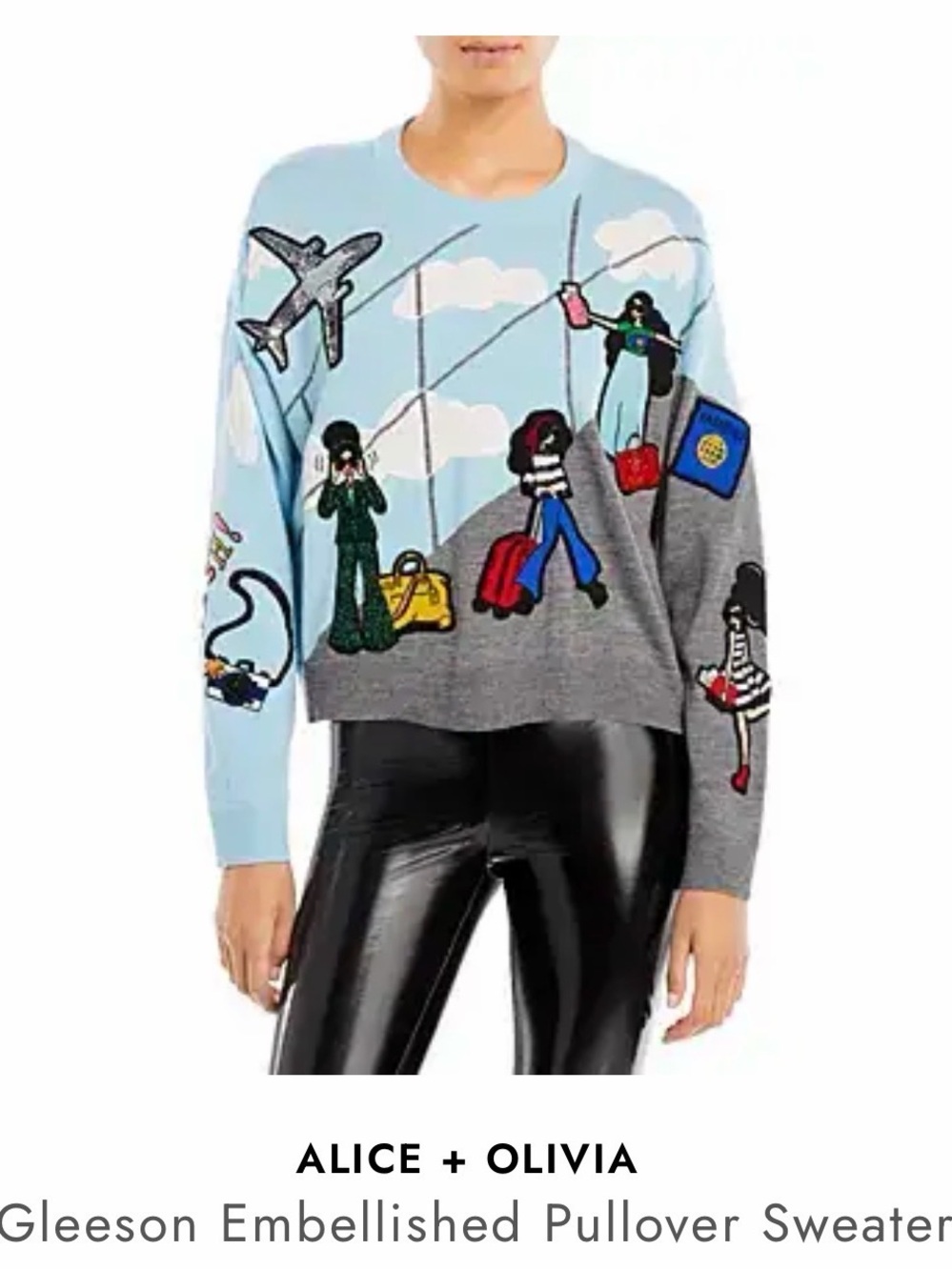 Alice + Olivia Blue & Gray Travel Graphic Sweater size S